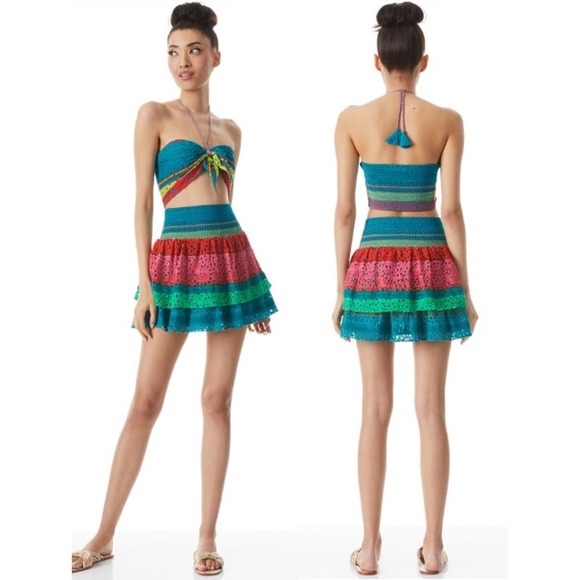 NEW Alice + Olivia Bethie Tiered Broderie Anglaise Cotton Mini Skirt Multi Sze 8 - Picture 1 of 10